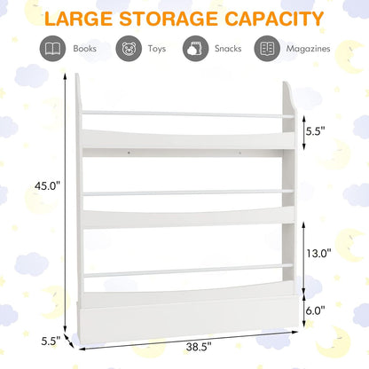 Costzon Kids Bookshelf, 4-Tier Wooden Book Shelf Organizer for Books and Toys, Toddler Space-Saving Wall Bookcase Conner Storage Rack for Bedroom, Living Room, Nursery, Playroom (White)