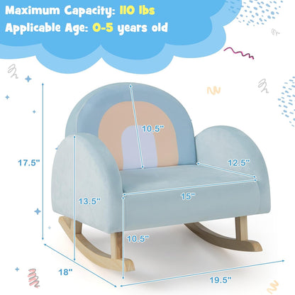 Costzon Kids Sofa, Rocking Chair with Solid Wood Frames, Velvet Fabric, Anti-Tipping Design for Kids Room, Nursery, Preschool, Birthday Gift for Boys Girls, Toddler Furniture Armchair (Light Blue)