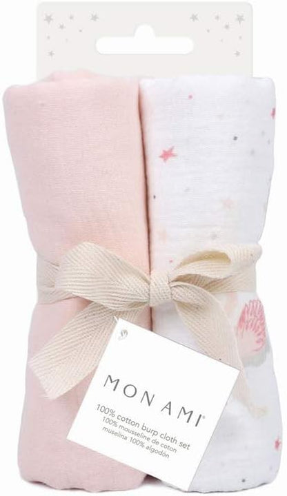 MON AMI ‘French Swan’ Muslin Burp Cloths for Baby – 20X10”, 2Pc, 100% Cotton Burping Cloths for Babies, Extra Absorbent, Ultra-Soft, Baby Essentials, Ideal Gift for Christmas for Babies