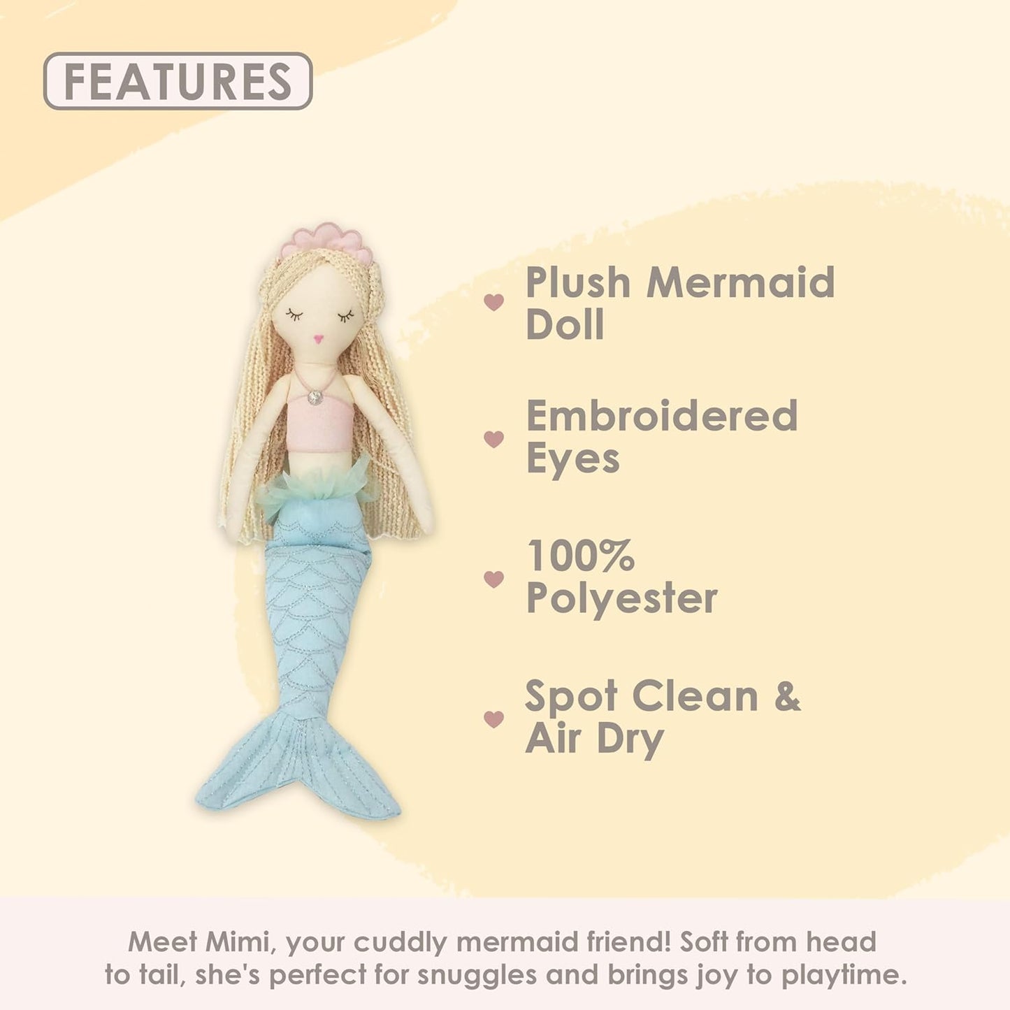 MON AMI Mimi the Mermaid Doll – 18”, Plush Mermaid Gifts for Girls, Use as Toy or Nursery Room Decor, Great Gift for Christmas for Kids of All Ages