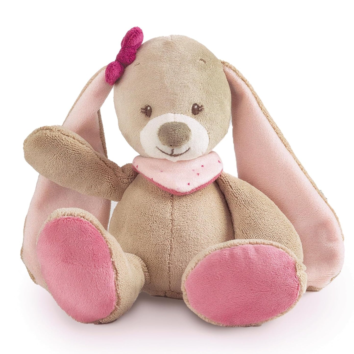 Nattou Cuddly Toy Rabbit Nina Stuffed Animal for Kids & Babies - Promotes Motor Skills, Easy Care, Extra-Soft Material, Machine Washable - Pink/Beige, 11 Inches