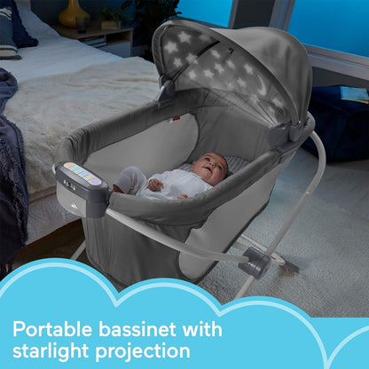 Fisher-Price Portable Baby Crib Soothing View Projection Bassinet with Lights Music Vibrations & Slim Fold for Newborns 0+ Months, Pencil Strokes