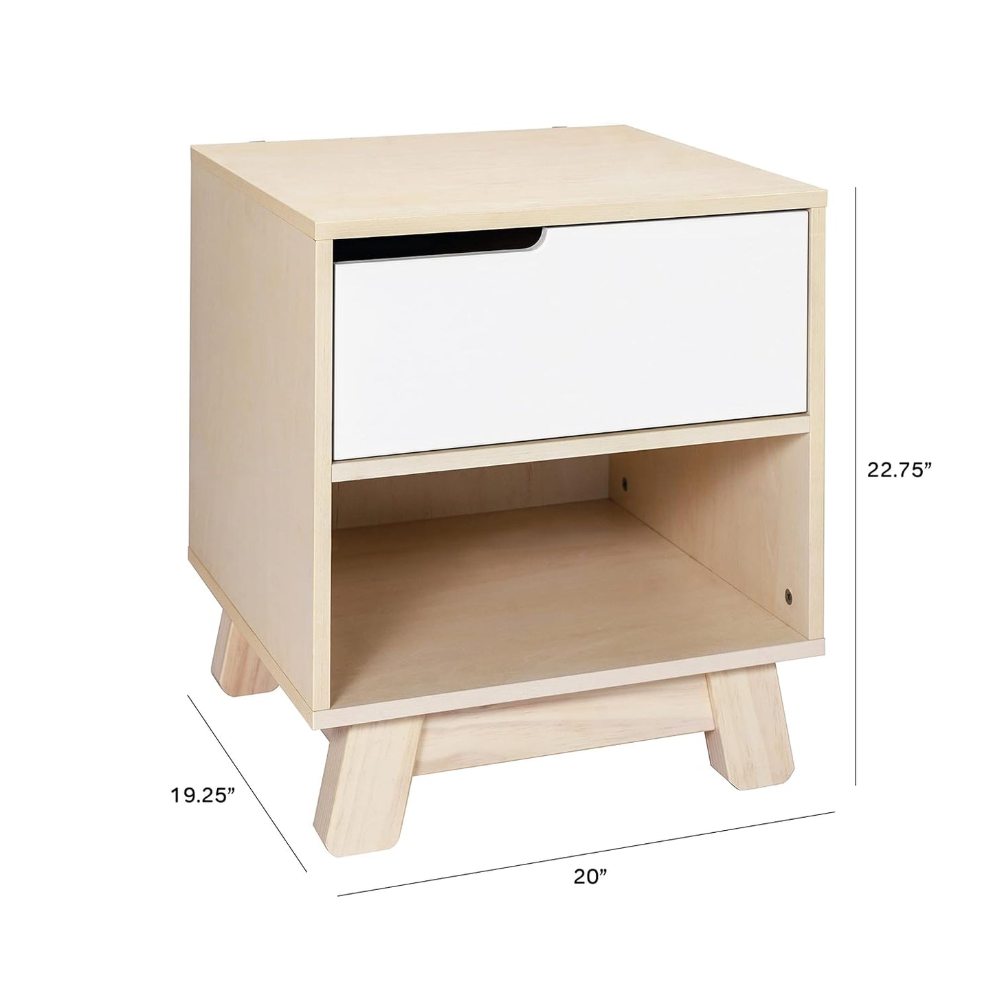 Babyletto Hudson Nightstand with USB Port in Washed Natural and White, 1 Drawer and Storage Cubby