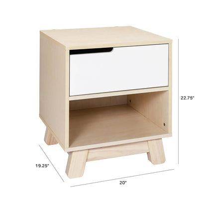 Babyletto Hudson Nightstand with USB Port in Washed Natural and White, 1 Drawer and Storage Cubby