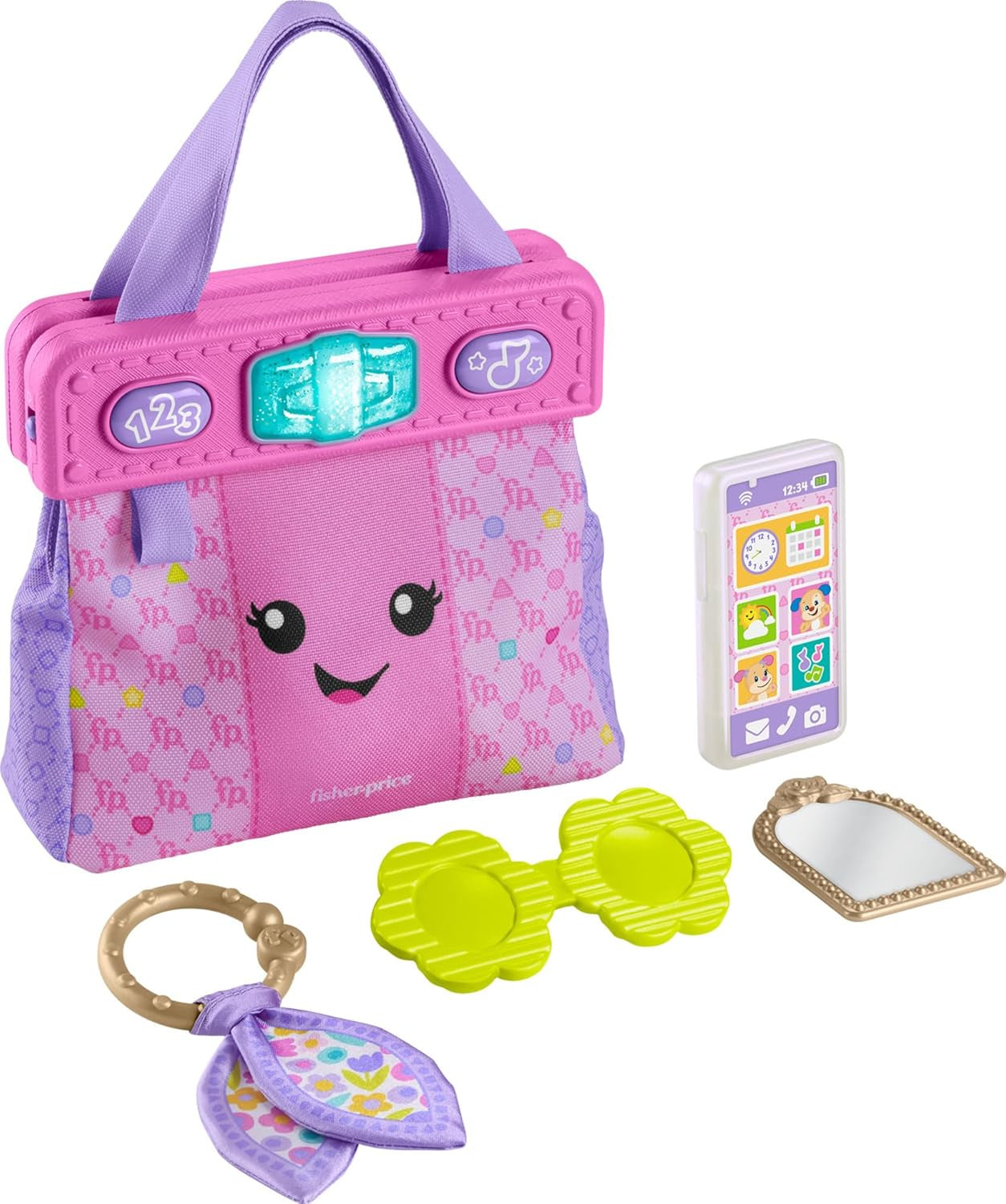 Fisher-Price Baby Learning Toy Laugh & Learn Purse, Going Places Bag with 4 Pretend Play Accessories for Infants & Toddlers Ages 6+ Months