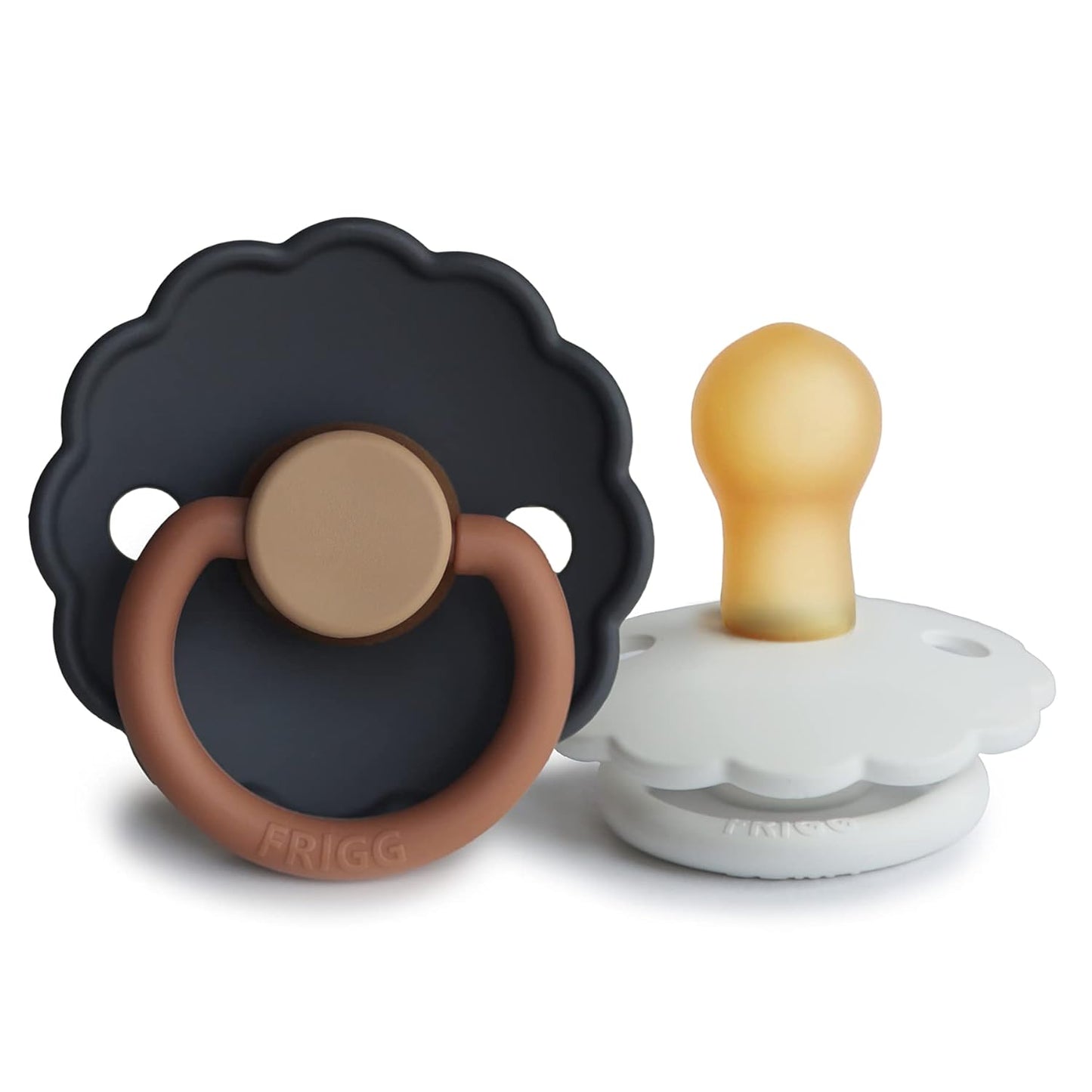 FRIGG Daisy Natural Rubber Baby Pacifier | Made in Denmark | Bpa-Free (Dark Navy/Sandstone, 0-6 Months) 2-Pack