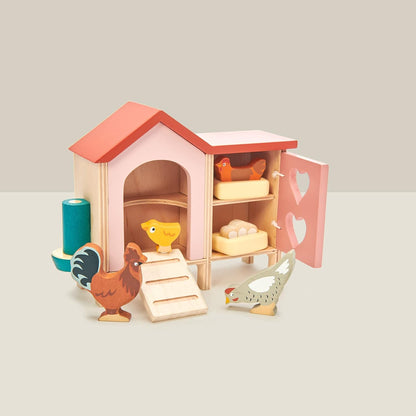 Tender Leaf Toys - Chicken Coop - 9 Pcs Miniature Henhouse Farm Animal Toys, Dollhouse Accessories Pretend Play Set for Kids Imaginative Play - Age 3+