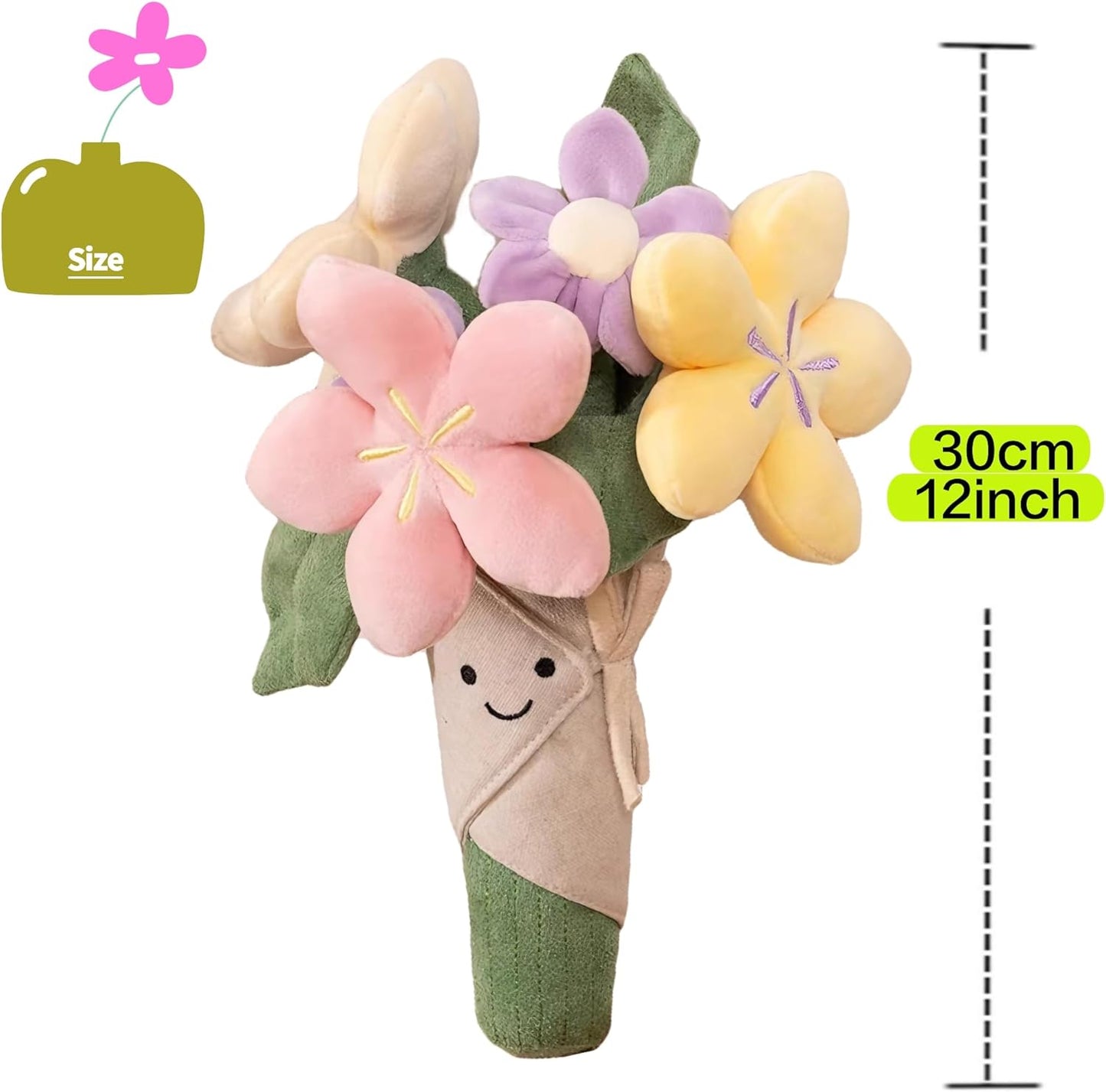 Cute Flower Plush Doll Stuffed Plant Plushie Soft Flower Doll Lovely Smiling Face Huggable Handing Flower Toy Sweet Gifts for Boys Girls Kids Adults, Pink, W32PL00075