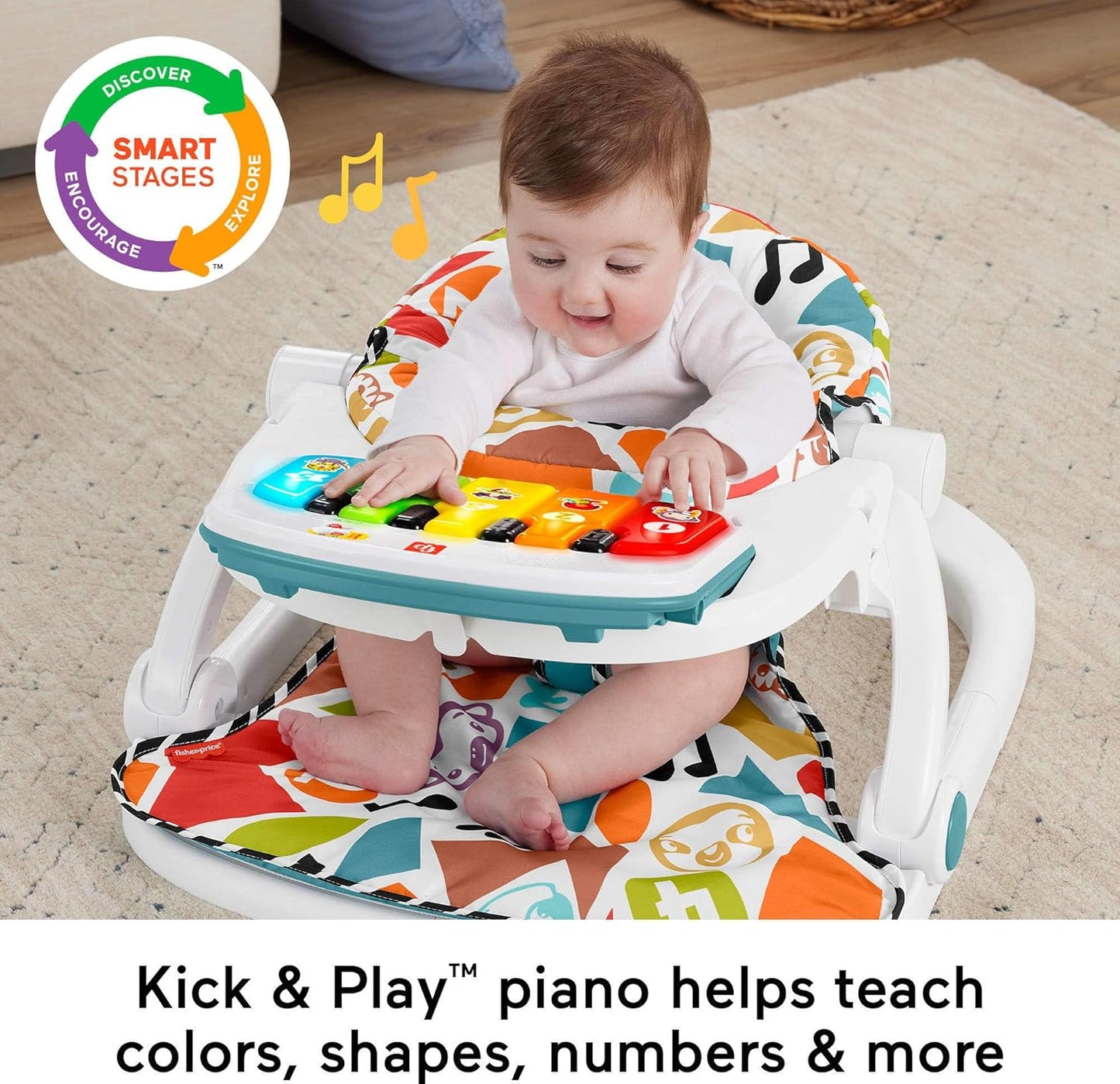 Fisher-Price Baby Portable Chair Deluxe Kick & Play Sit-Me-Up Floor Seat with Piano Learning Toy & Snack Tray for Infants to Toddlers