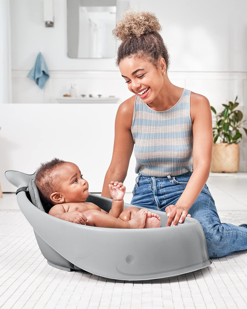 Skip Hop 3-Stage Smart Sling Baby Bath Tub and Waterfall Rinser Bundle