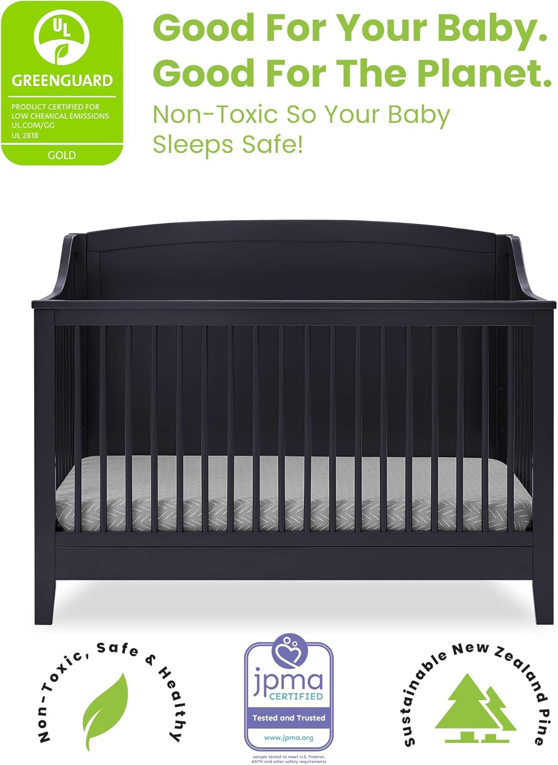 Delta Children Campbell 6-In-1 Convertible Crib - Greenguard Gold Certified, Midnight Grey