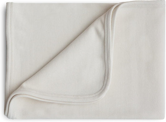 Mushie Extra Soft Baby Blanket | Organic Cotton Ribbed Receiving Blanket, Swaddle, Stroller | 35X35 Inch (Ivory)