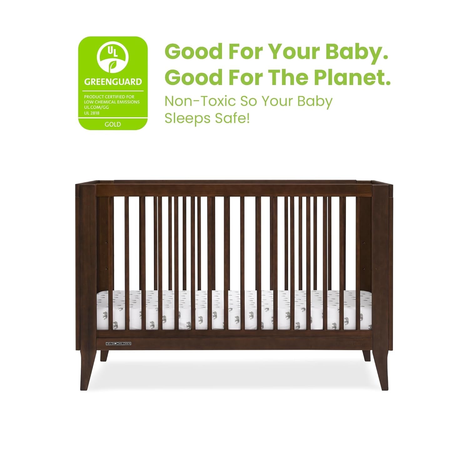 Delta Children Ollie 4-In-1 Convertible Crib - Greenguard Gold Certified, Walnut Espresso