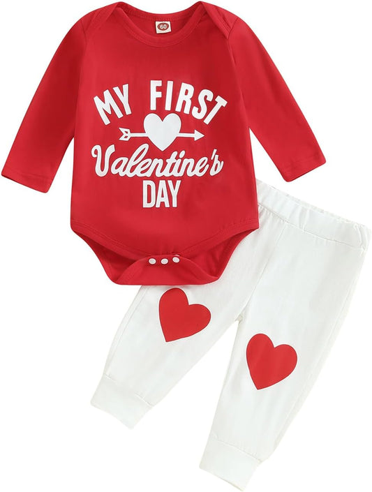 Eadrioss Newborn Baby Boy Valentines Outfit Mr. Steal Your Heart Crewneck Romper Bodysuit Onesie Jogger Pants