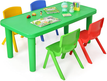 Costzon Kids Table and Chair Set, Plastic Learn and Play Activity Set, Colorful Stackable Chairs, Portable Table for School Home Play Room (Table & 4 Chairs)