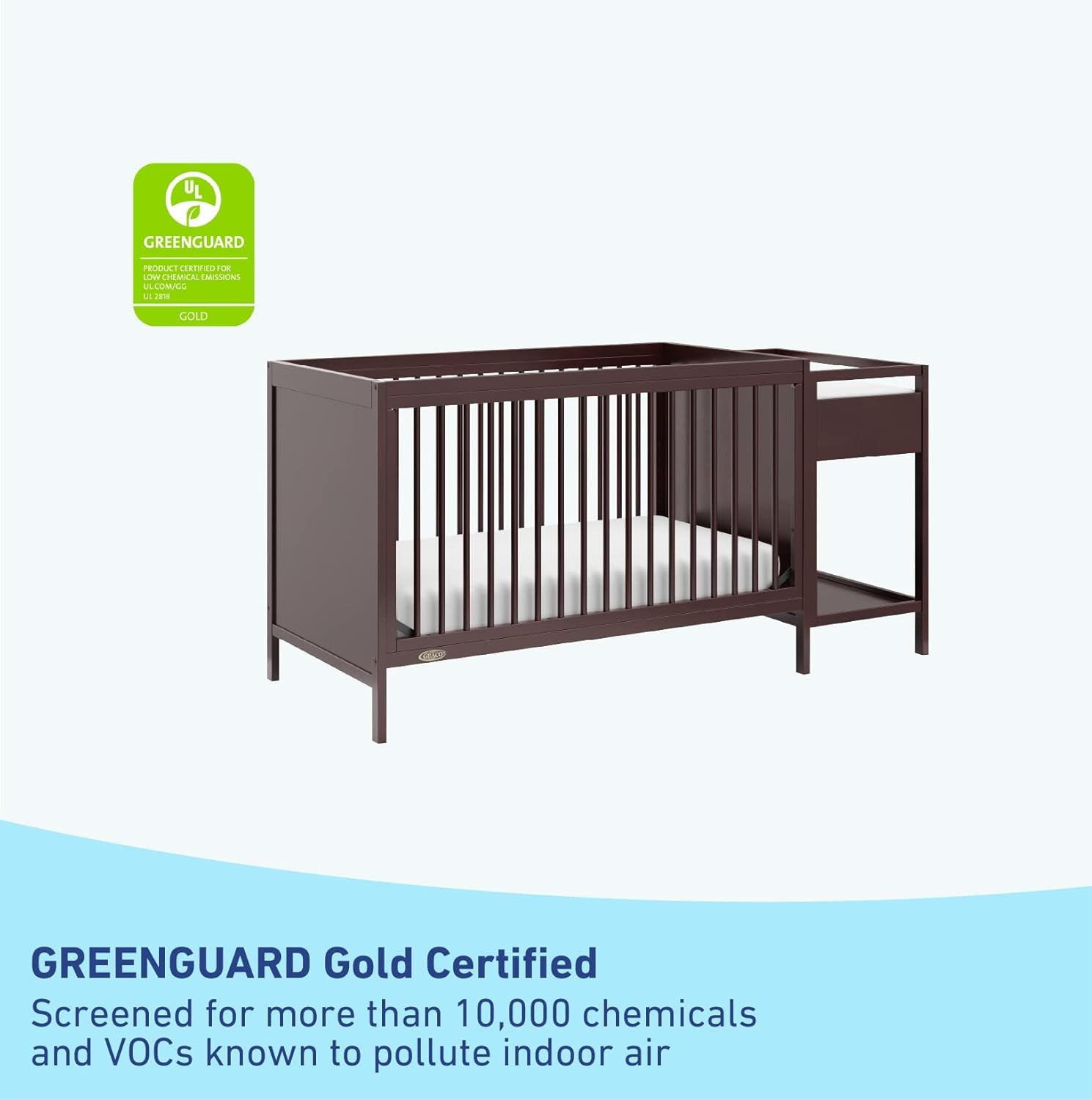 Graco Fable 4-In-1 Convertible Crib & Changer (Espresso) – GREENGUARD Gold Certified, Crib and Changing Table Combo, Includes Water-Resistant Changing Pad, Converts to Toddler Bed and Full-Size Bed