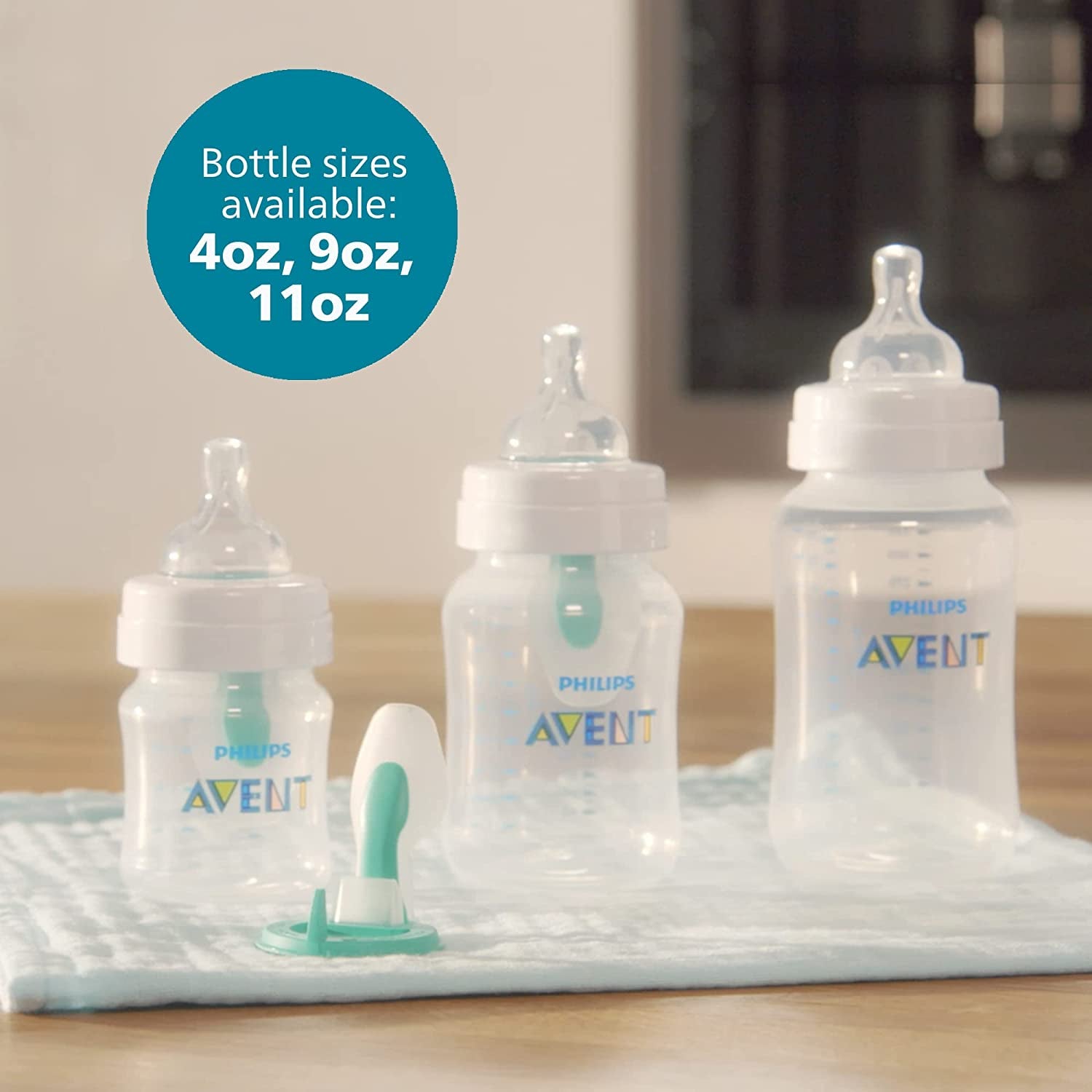 Philips Avent Anti-Colic Baby Bottle with Airfree Vent, 9Oz, 4Pk, Clear, SCY703/04