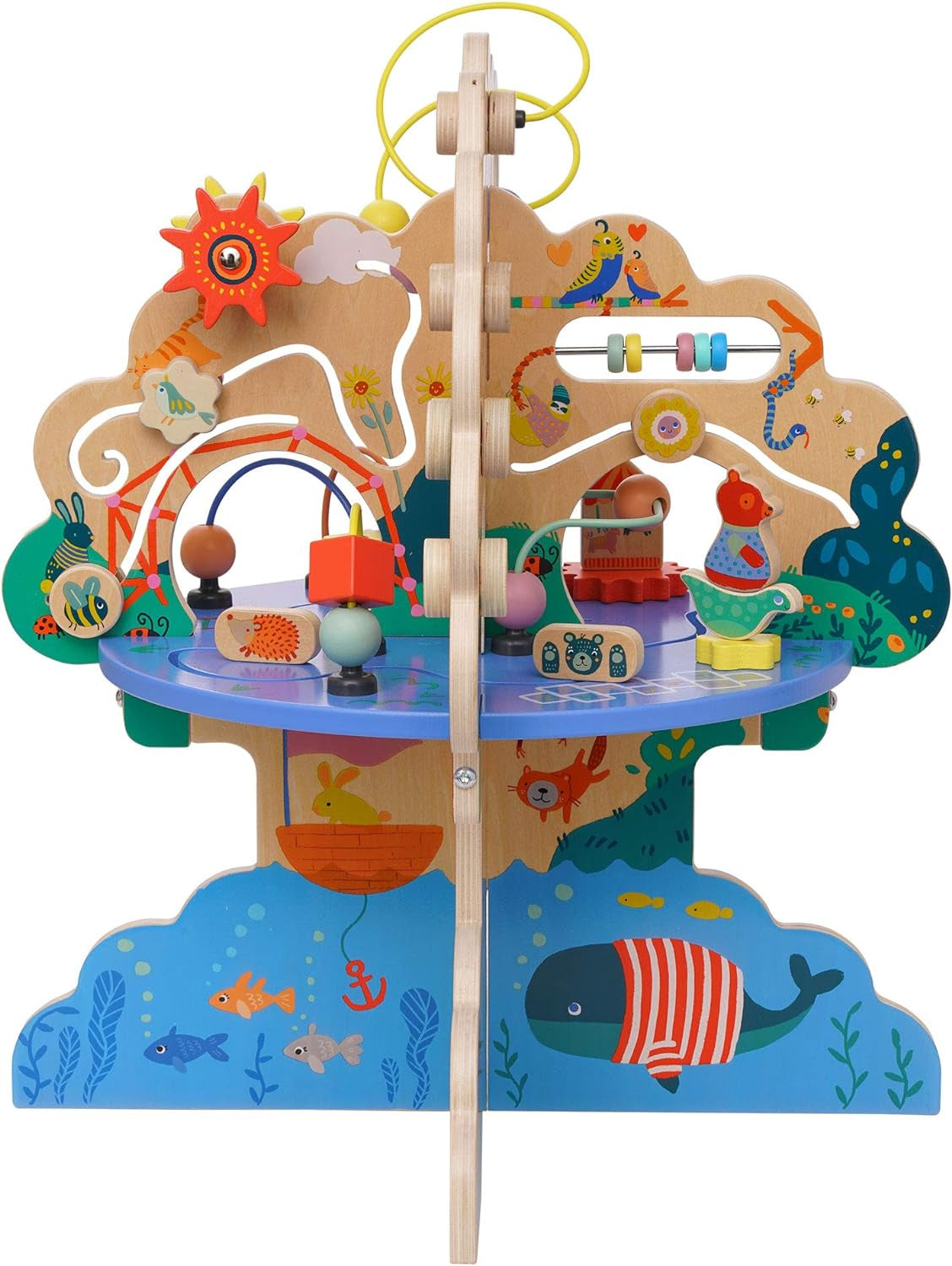 Manhattan Toy Playground Adventure Wooden Toddler Activity Center with Gliders, Abacus Track, Spinners, Spring Toys and Bead Runs