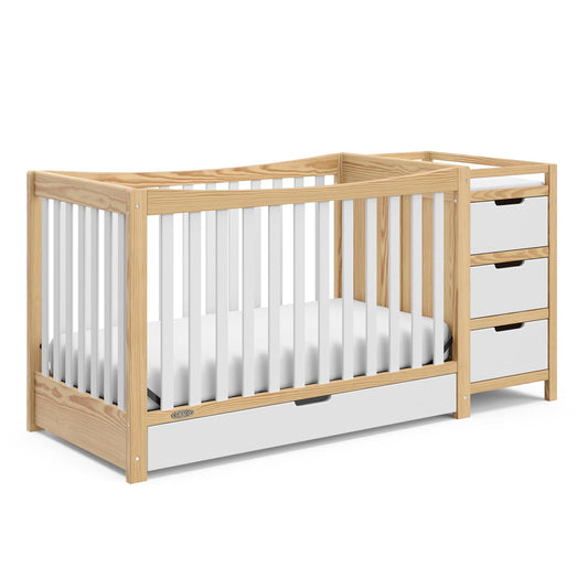 Graco Remi 4-In-1 Convertible Crib & Changer with Drawer (White & Natural) – GREENGUARD Gold Certified, Crib and Changing-Table Combo, Includes Changing Pad, Converts to Toddler Bed, Full-Size Bed