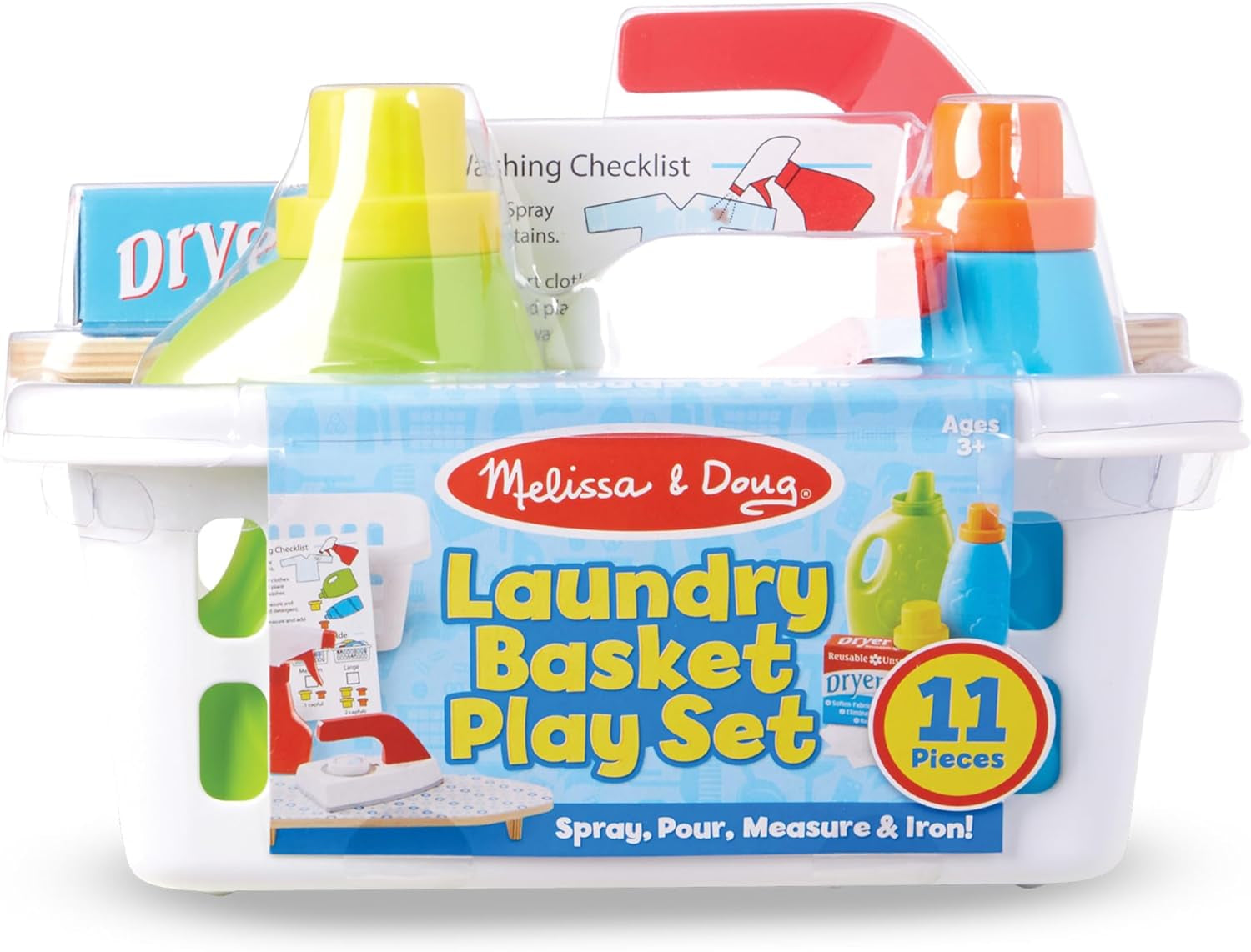 Melissa & Doug Laundry Basket Pretend Play Set with Wooden Iron, Ironing Board, and Accessories (14 Pcs) for Kids