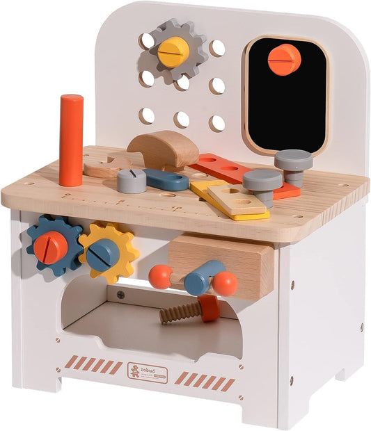 ROBUD Toddler Tool Bench, Play Tool Bench Set for Toddlers Aged 3+, Birthday Gift of Kids Workbench, White