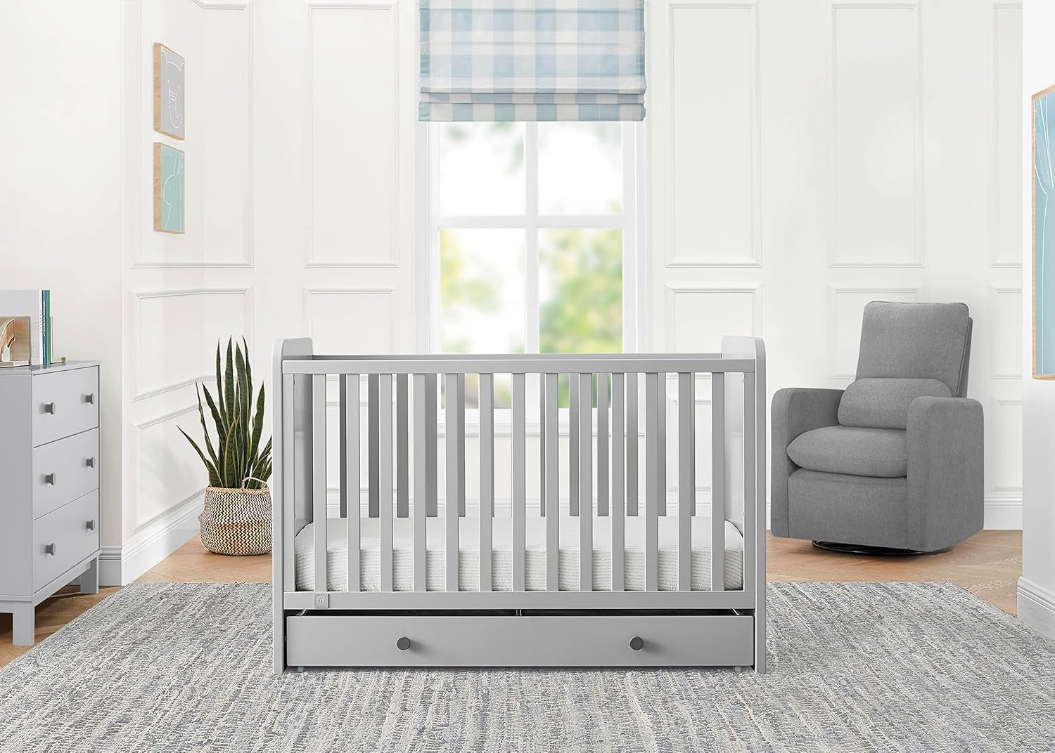 GAP Babygap Graham 4-In-1 Convertible Crib with Storage Drawer - Greenguard Gold Certified, Grey/Dark Grey