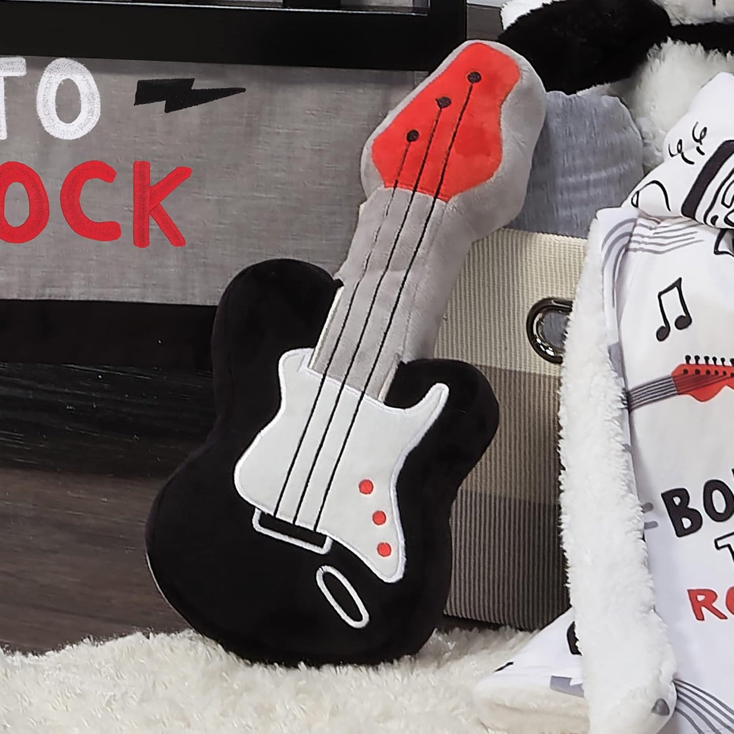 Lambs & Ivy Rock Star Plush Guitar Instrument Stuffed Toy - Gray/Black