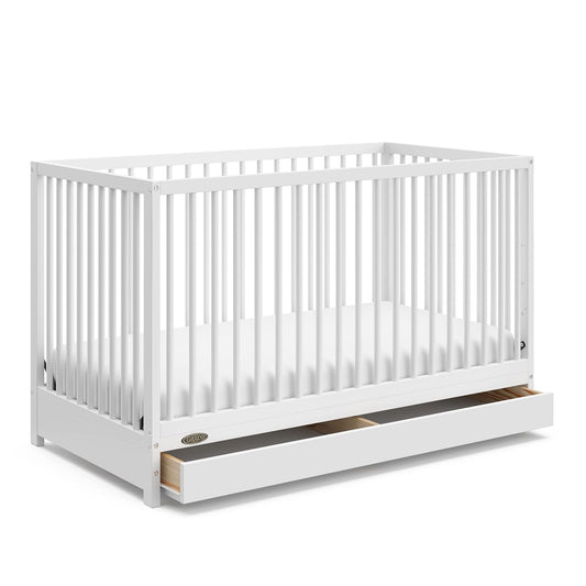 Graco Teddi 5-In-1 Convertible Crib with Drawer (White) – GREENGUARD Gold Certified, Crib with Drawer Combo, Full-Size Nursery Storage Drawer, Converts to Toddler Bed, Daybed and Full-Size Bed