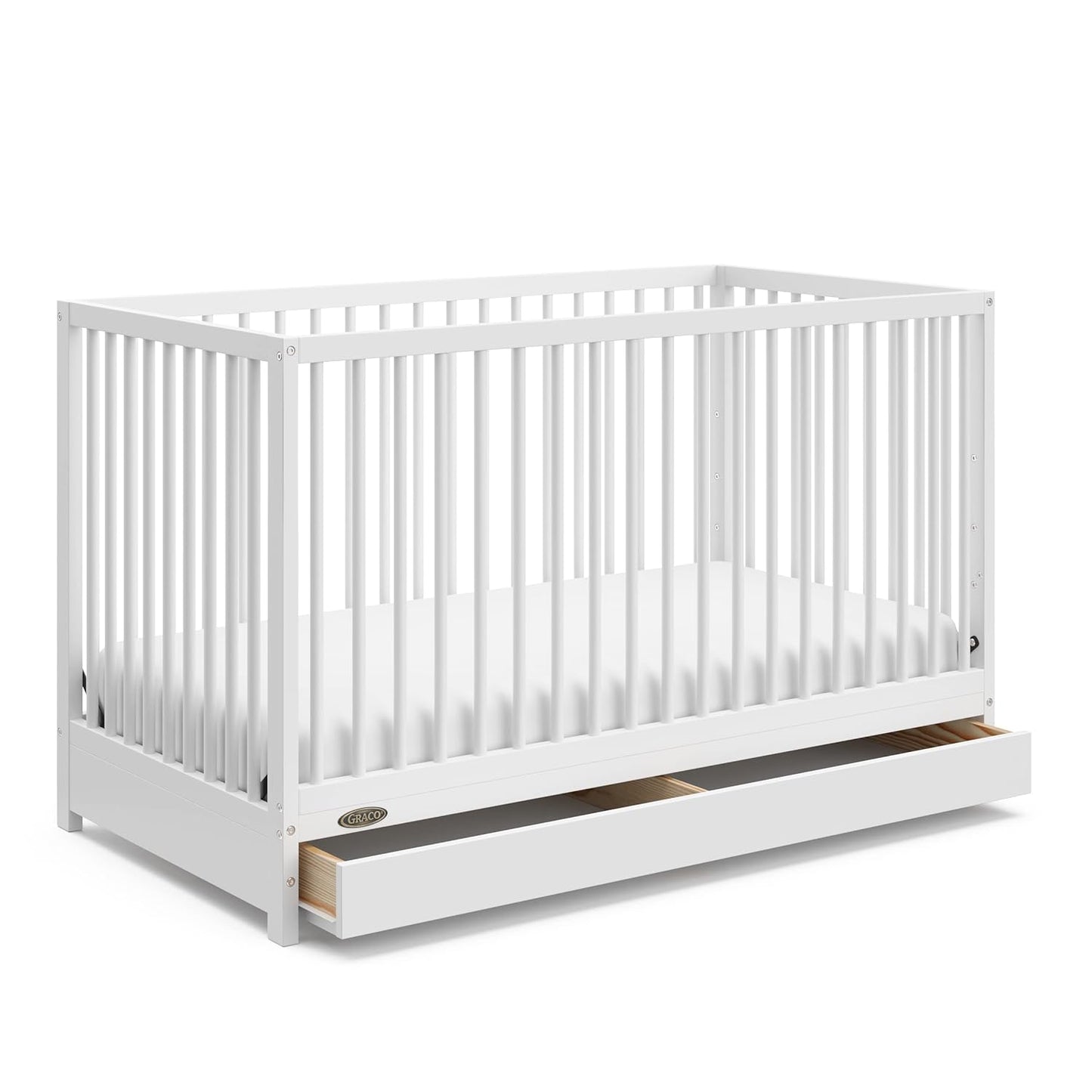 Graco Teddi 4-In-1 Convertible Mini Crib with Bonus Water-Resistant Mattress (White) – GREENGUARD Gold Certified, 2.75-Inch Mattress Included, Convenient Size, Easy 30-Minute Assembly