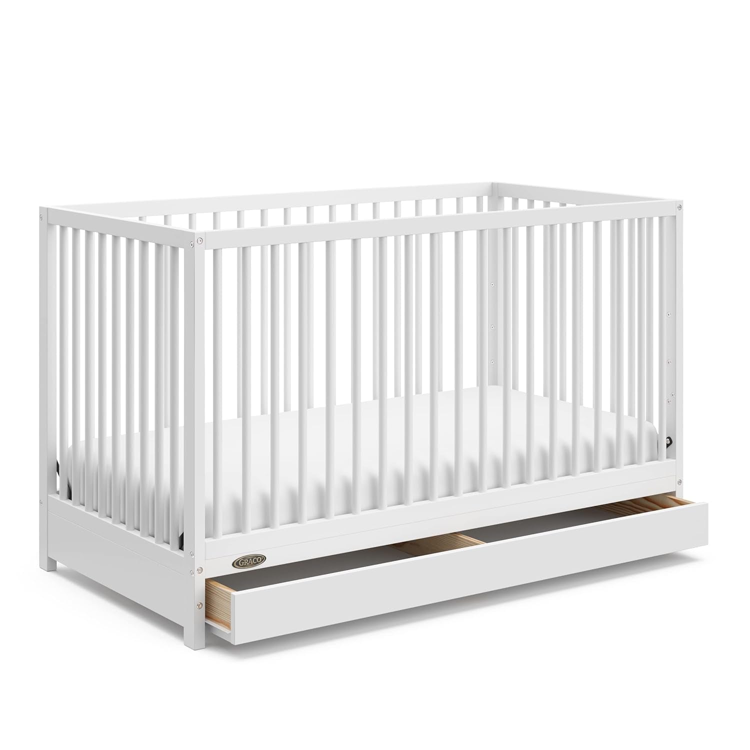 Graco Teddi 4-In-1 Convertible Mini Crib with Bonus Water-Resistant Mattress (White) – GREENGUARD Gold Certified, 2.75-Inch Mattress Included, Convenient Size, Easy 30-Minute Assembly