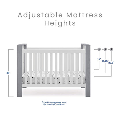 Delta Children Miles 4-In-1 Convertible Crib, Bianca White/Textured Limestone