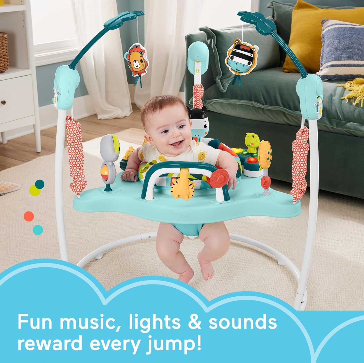 Fisher-Price Baby Bouncer Colorful Corners Jumperoo Activity Center with Music Lights Sounds & Developmental Toys