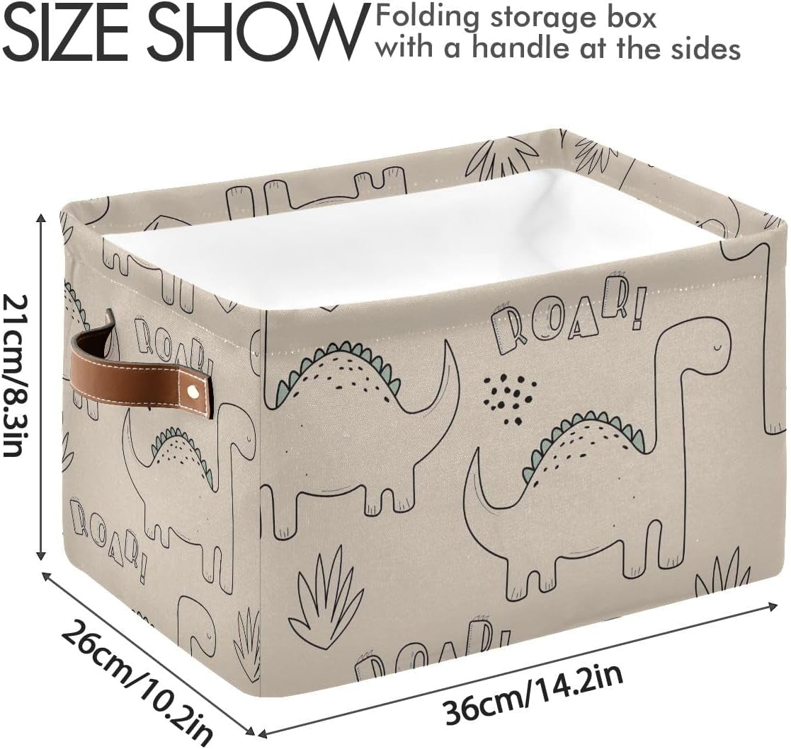 CHIFIGNO Handdrawn Dino Cute Basket Storage, Single Waterproof Canvas Storage Bin, Reinforced with Steel Ring