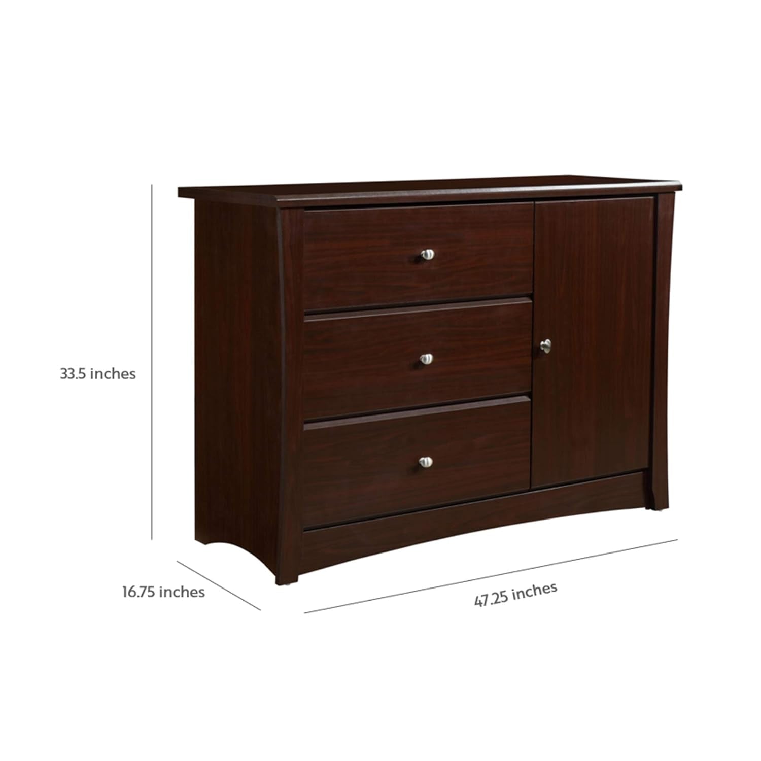 Storkcraft Crescent 3 Drawer Combo Dresser (Espresso) – Baby and Kids Bedroom Organizer, Nursery Chest, Storage Dresser with Drawers, Universal Design