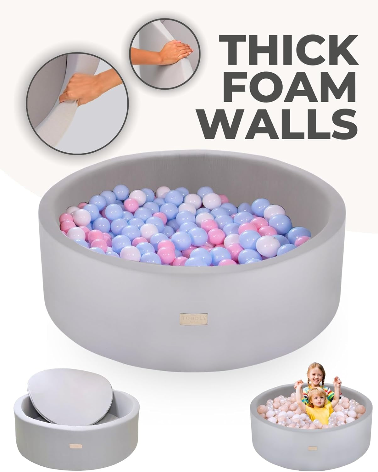 Ball Pit for Toddlers and Babies 35.5 in - Soft Foam Baby Ball Pit - Durable Ball Pit for Babies - Soft Feel Ball Pits for Toddlers 1-3 - Foam Ball Pit for Toddlers Balls NOT Included - Grey