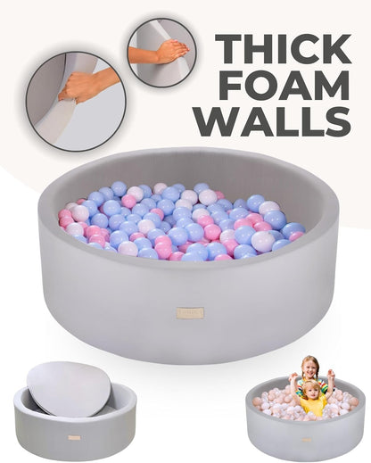 Foam Ball Pit for Toddlers and Babies (35.5”) & Baby Sensory Soft Book Bundle