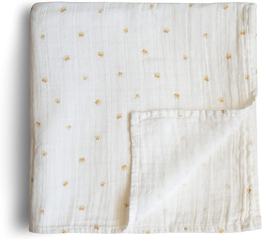 Mushie Muslin Baby Swaddle Blanket | 100% Organic Cotton (Crowns)