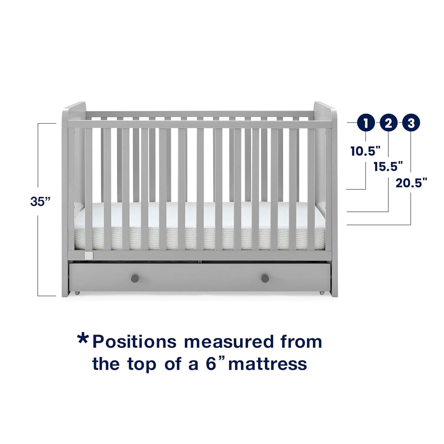 GAP Babygap Graham 4-In-1 Convertible Crib with Storage Drawer - Greenguard Gold Certified, Grey/Dark Grey