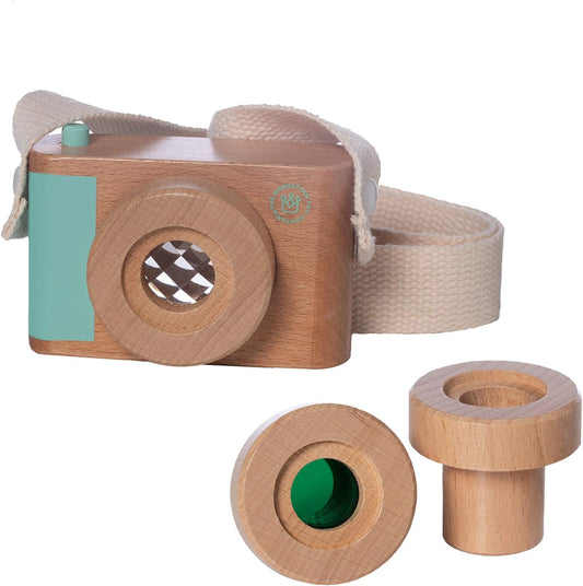 Manhattan Toy Natural Historian Wooden Camera Pretend Time Play with Clear, Green & Kaleidoscope Lenses