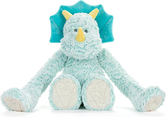 DEMDACO Heartful Hugs 12.5 X 13 Inch Polyester, Soft Cuddly, Weighted, Toy, Plush Stuffed Animal Teal and Grey, Triceratops