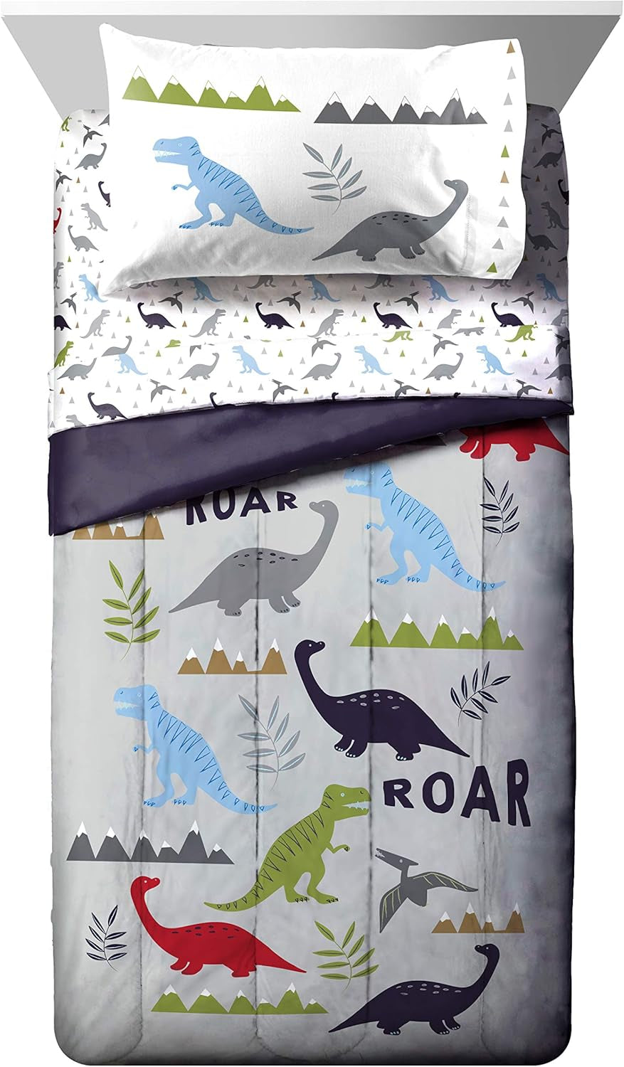 Jay Franco Trend Collector Dinosaur Roar 4 Piece Toddler Bed Set - Includes Comforter & Sheet Set - Super Soft Fade Resistant Microfiber Bedding