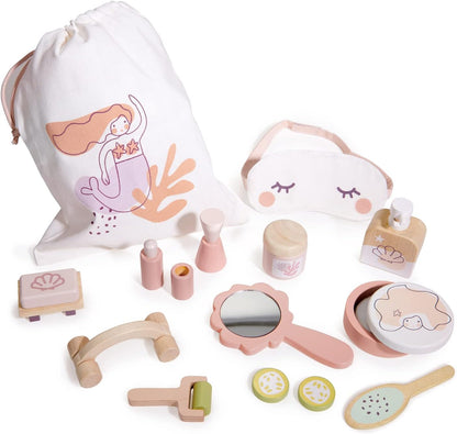 Tender Leaf Toys - Spa Retreat Set - 20 Piece Pretend Play Wood Pamper Set with Drawstring Bag - Develops Social and Language Skills - Age 3+