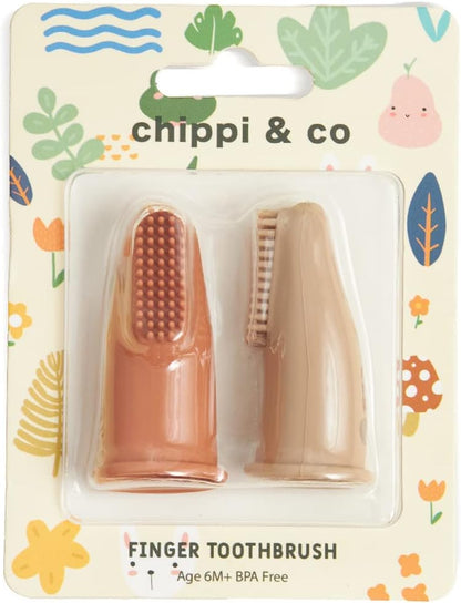 Chippi & Co Baby Silicone Finger Toothbrush BPA Free Dental Care for Newborn Baby Boy Girl 0 3 6 Sensory Development Toy (Caramel)