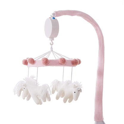 Levtex Baby - Colette Musical Rotating Baby Crib Mobile - Knit Unicorns and Pom Poms - Pink and White - Nursery Accessories