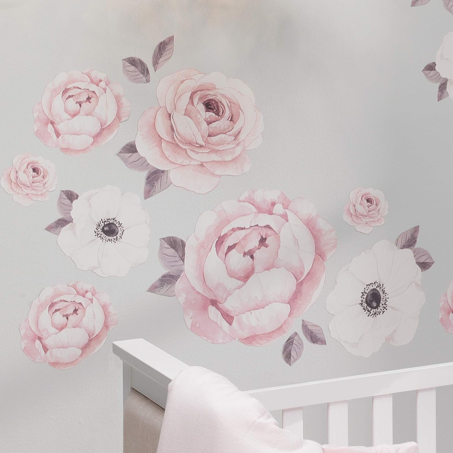 Lambs & Ivy Floral Garden Large Pink/White Watercolor Flowers Wall Decals