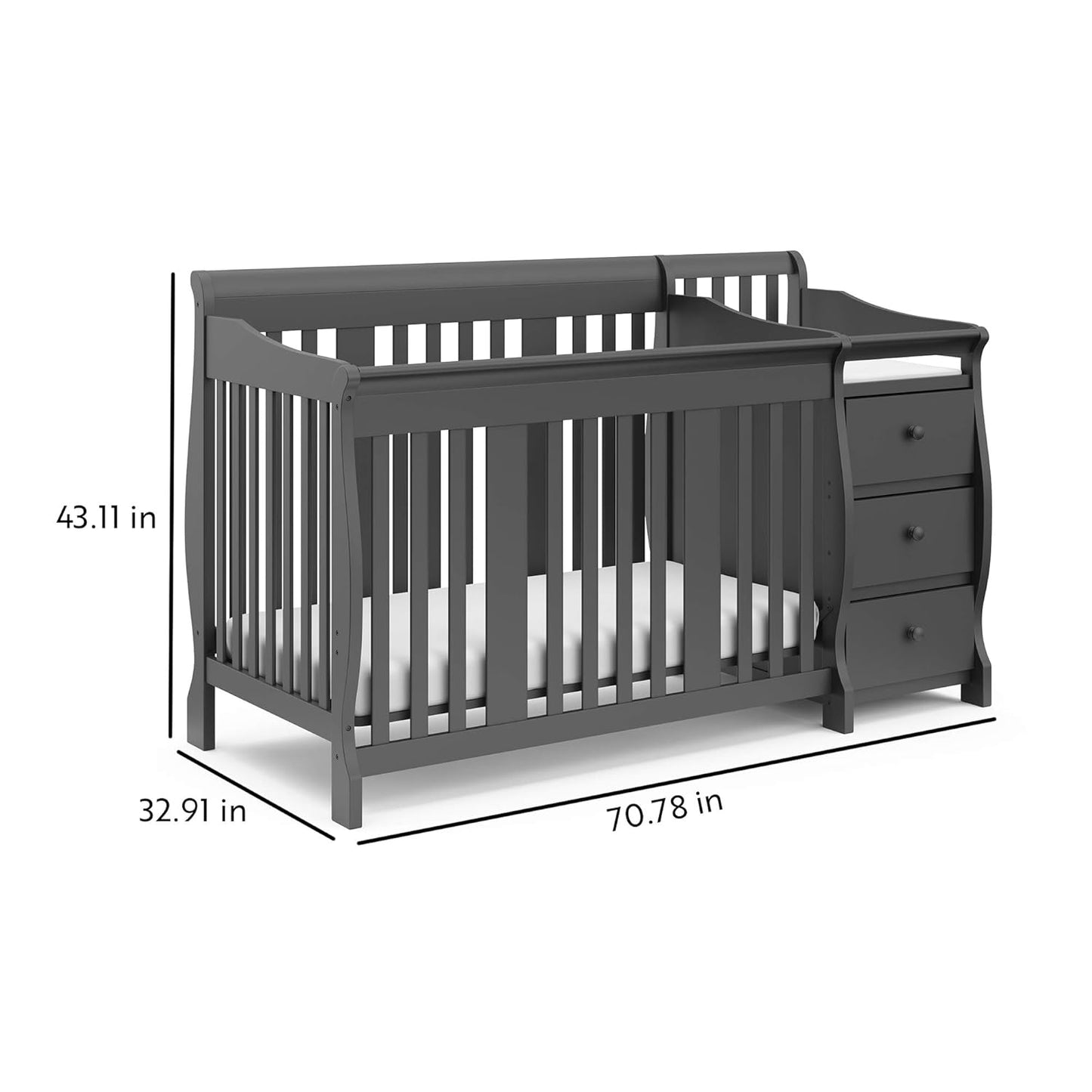 Storkcraft Portofino 5-In-1 Convertible Crib and Changer (Gray) – Crib and Changing Table Combo with Drawer, Converts to Toddler Bed, Daybed and Full-Size Bed, Storage Drawer