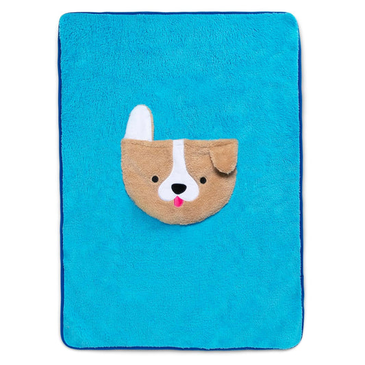 Delta Children Sherpa Throw Blanket with Storage Pocket for Kids, Teal Dog