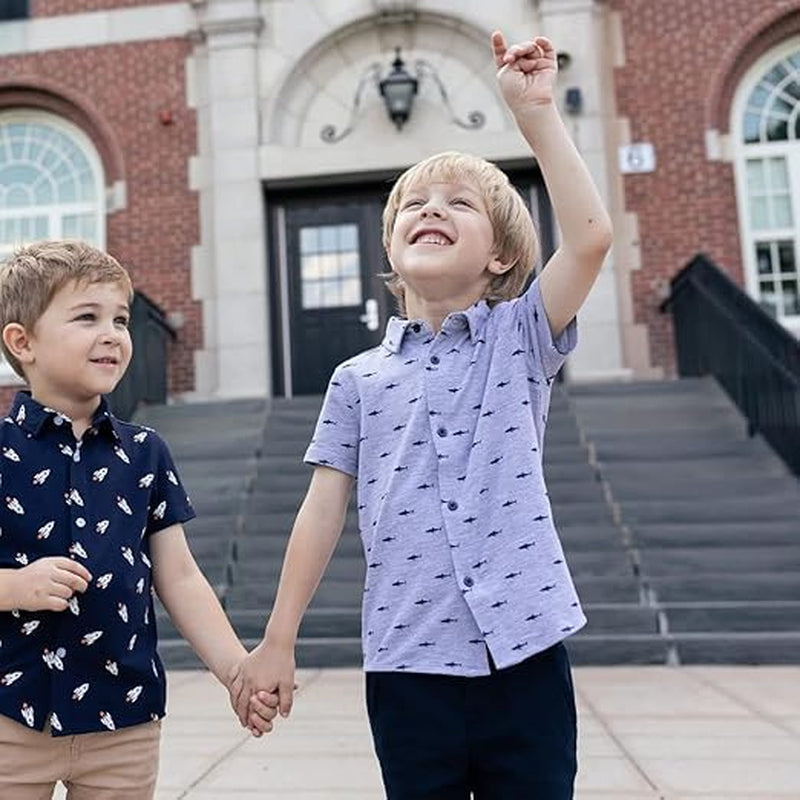 Andy & Evan Boys' Short Sleeve Button-Down Shirts, Stylish Summer Spring Shirts for Boys, Lightweight and Breathable