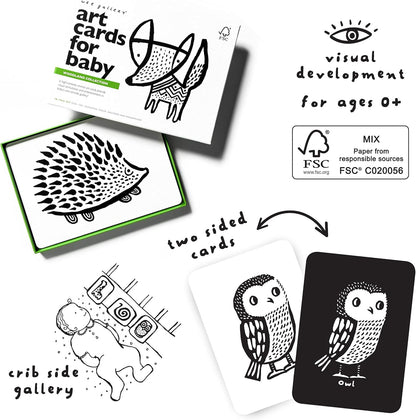 Wee Gallery Black and White Animal Art Cards for Babies, Durable High Contrast Vision Cards, Brain Development Educational Learning Tool for Newborn, Infant, Baby, Toddler - Woodland Animals