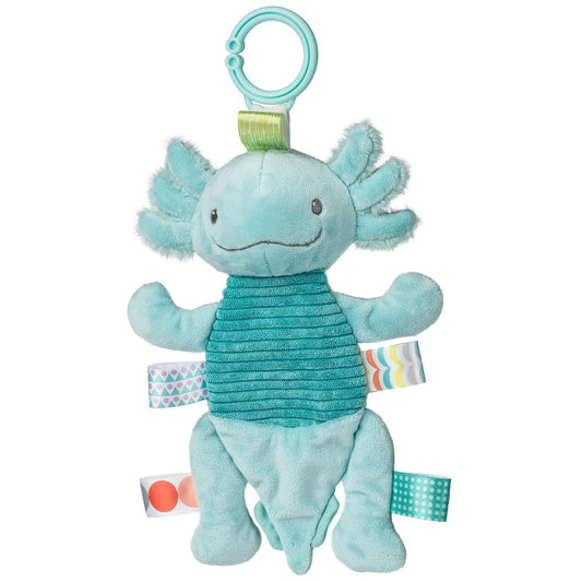 Taggies Baby Rattle with Crinkle Paper Activity Toy with Sensory Tags, 9-Inches, Fizzy Aqua Axolotl